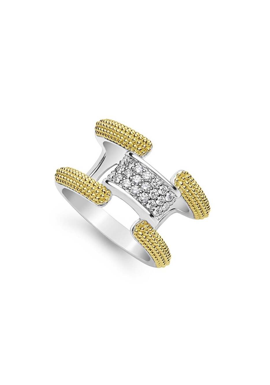 LAGOS
18K Yellow Gold & Silver Caviar Lux Clip Diamond Pavé Statement Ring